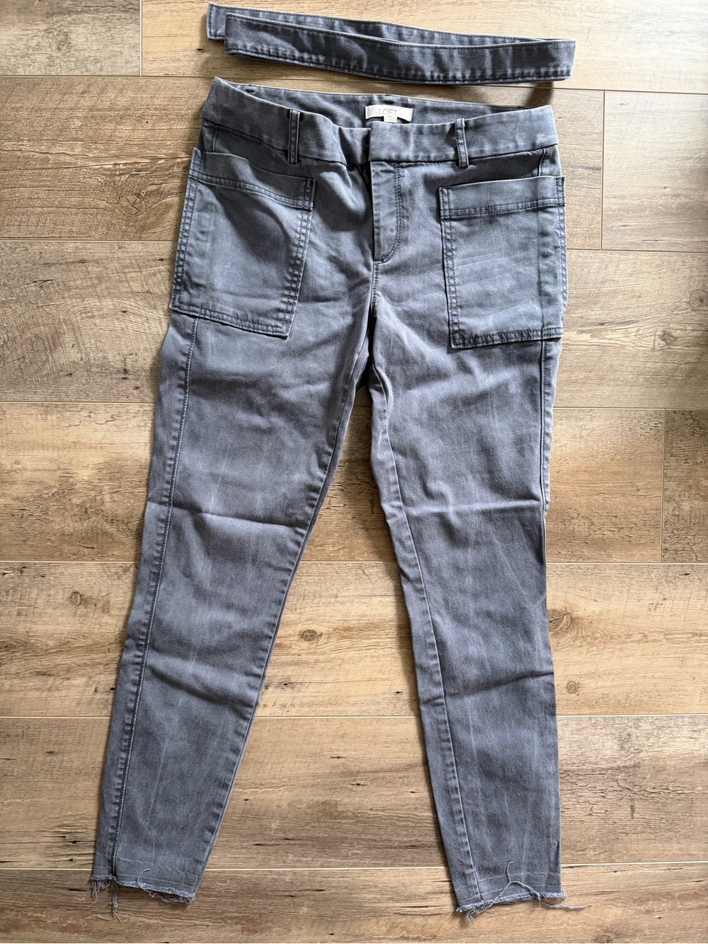 LOFT Grey High-Rise Utility Skinny Jeans with Belt
